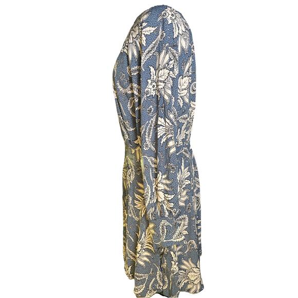 H&M Women's Size Medium Dusty Blue Paisley Long Sleeve Collared Midi Dress NWT - Picture 3 of 8